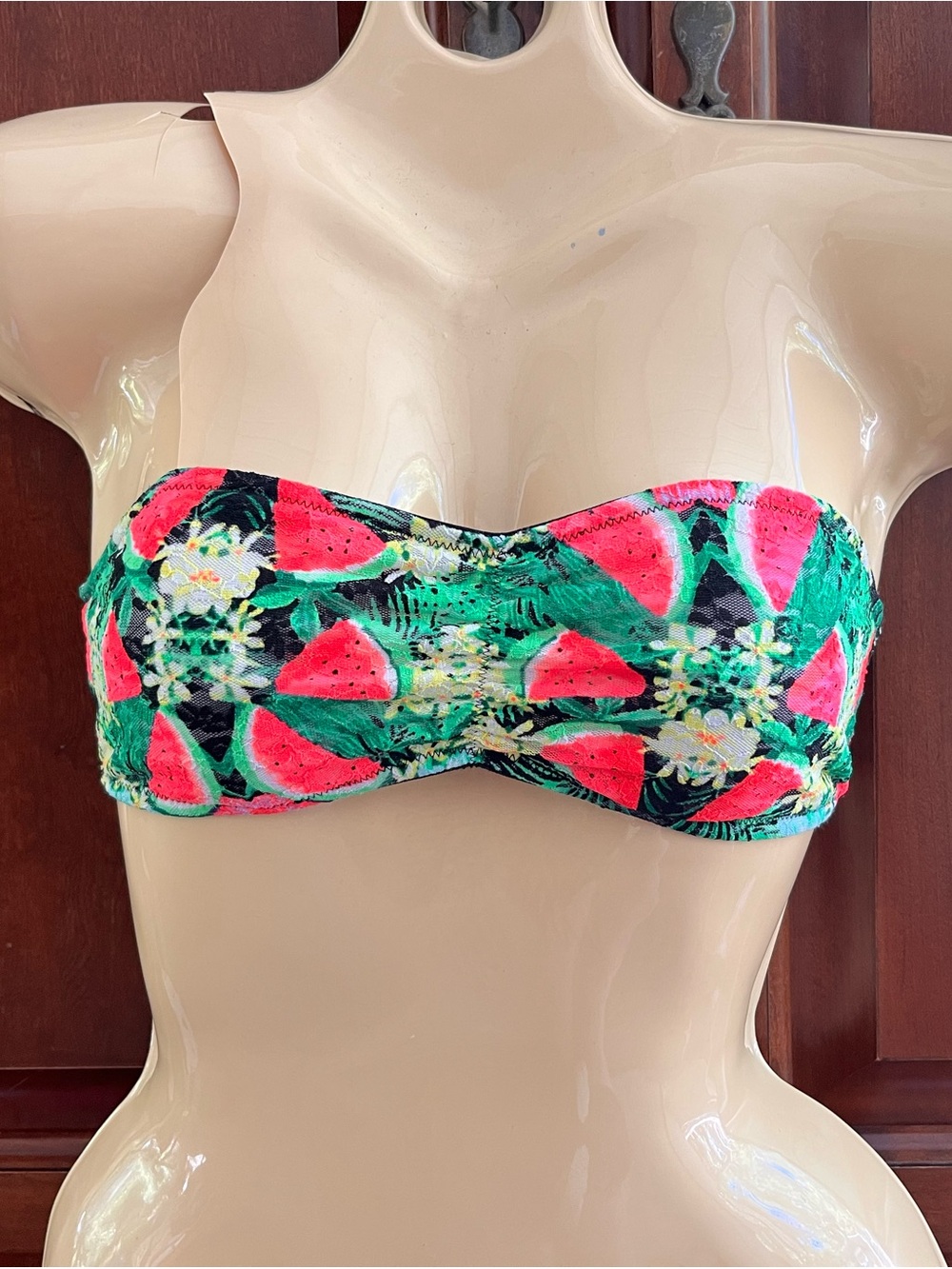 PINK Victoria's Secret Strapless Watermelon Bandeau Swim Top - Green/Pink